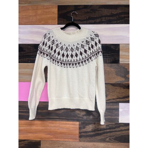 Melrose & Market Fair Isle Sweater Cream Brown Pattern Size Small - Picture 1 of 4